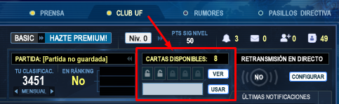Sección Cartas disponibles del menú principal